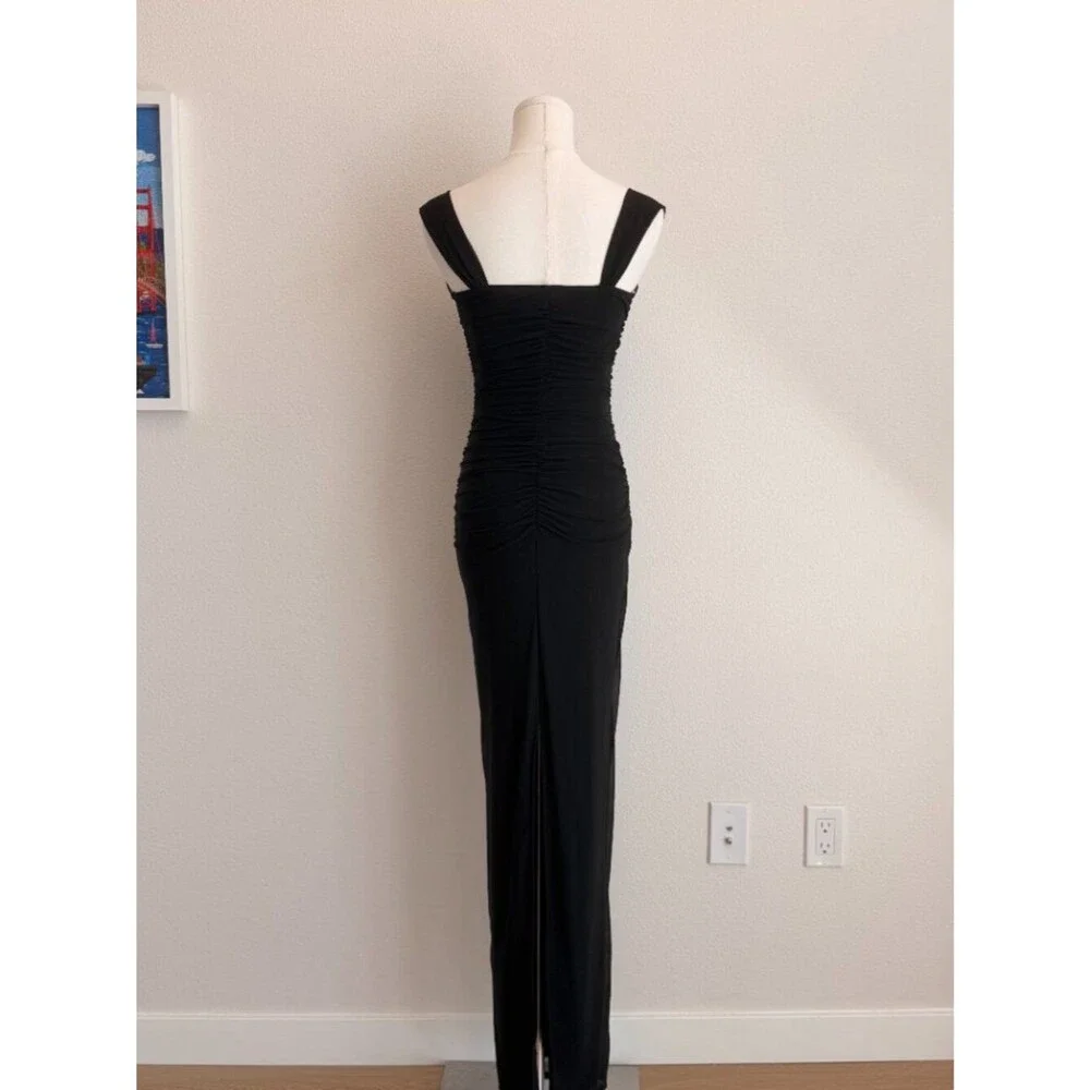 Lulus Black Mesh Ruched Column Maxi Dress